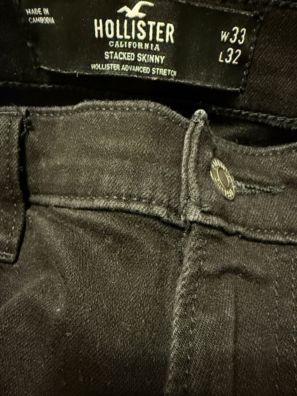 Hollister Black Skinny Jeans with Plaid Knee Patch - Picture 2 of 2